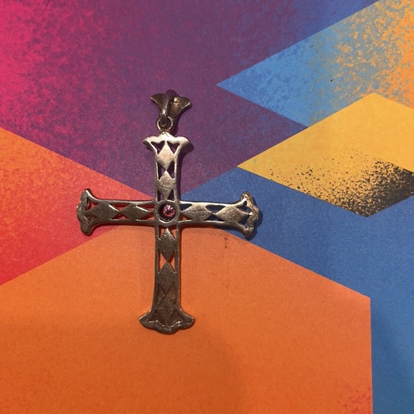 Sterling Silver Cross or Crucifix with amethyst and hematite - Picture 2 of 4